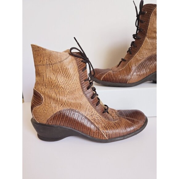 Victortian Boho Western Two Tone Colorblock Brown Lace Up Ankle Boots Shoes 37 7 - Picture 2 of 9